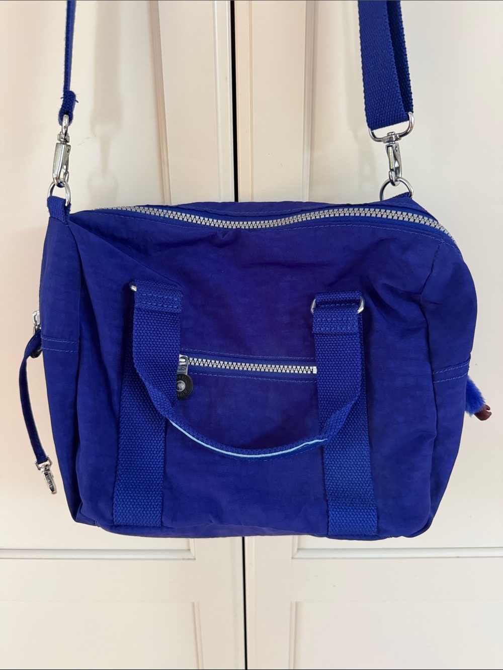Kipling Royal Blue Crossbody Bag with Monkey Charm 11”X10” - Picture 4 of 10